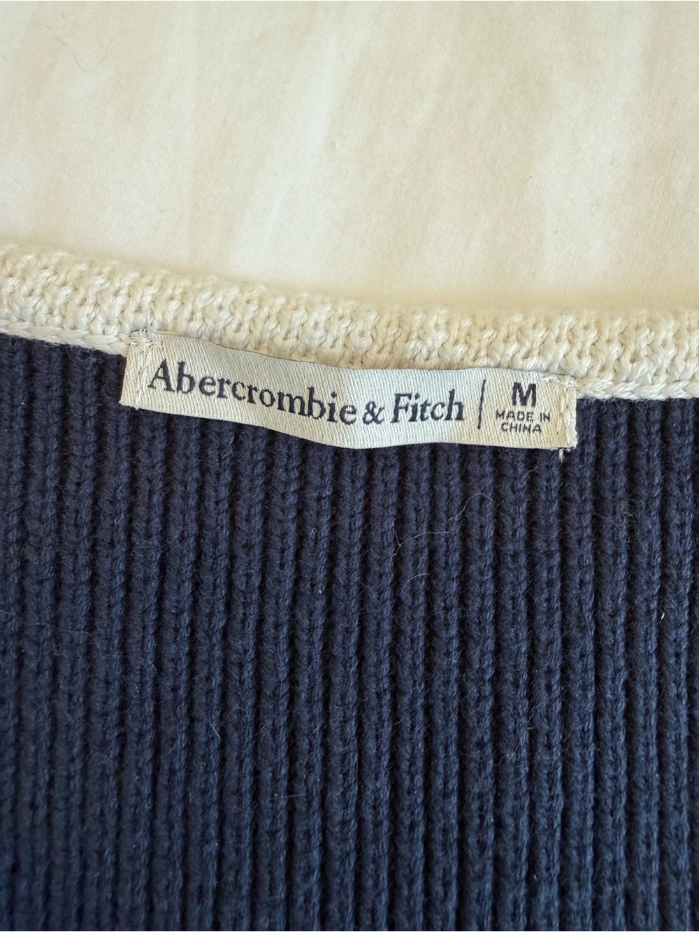 Abercrombie & Fitch Navy Knit Buttoned Vest with Cream Trim - Picture 3 of 3